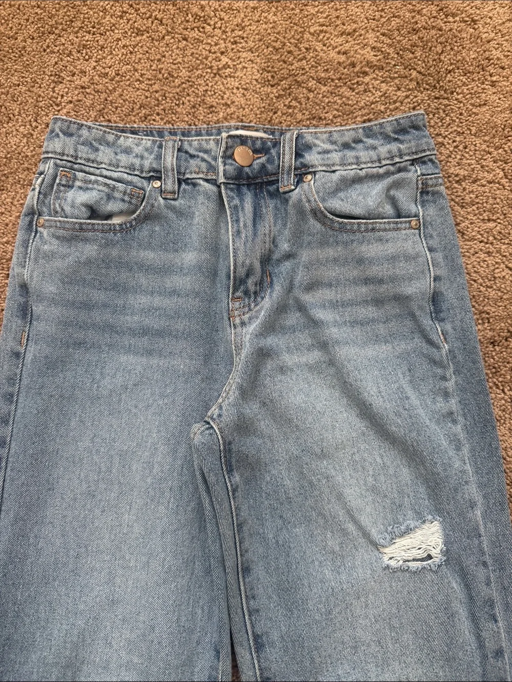 Light Blue Distressed Wide-Leg Kids Jeans